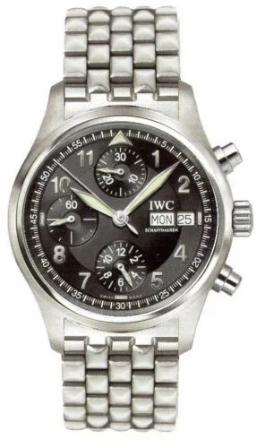 IWC Pilot's Watch Spitfire Chronograph Stainless Steel / Black / Italian / Bracelet IW3706-17 (IW370617)
